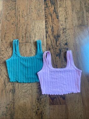 Women’s Ribbed Tank Crop Top - Pink and green
